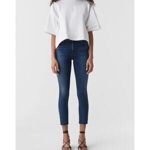 AGOLDE Sophie High Rise Crop Skinny Raw Hem Indigo Jeans Size 28